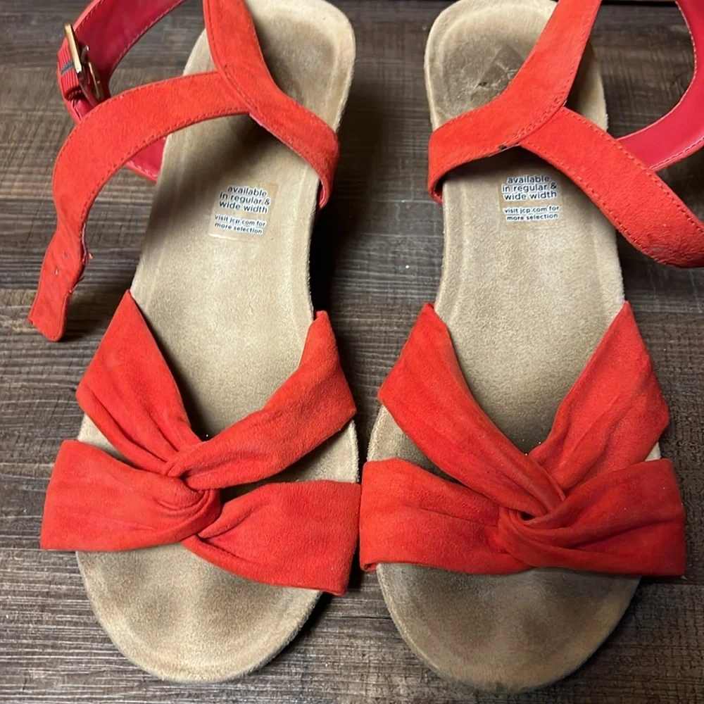 St Johns Bay Women's Red Peep Toe Flex Form Wedge Sandals Pasadena Size 8M Event